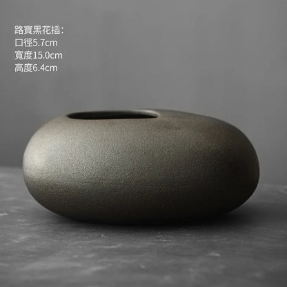 Black Terracotta Vase, Matte Ceramic Flower Vase, Modern Mantel and Console Decor