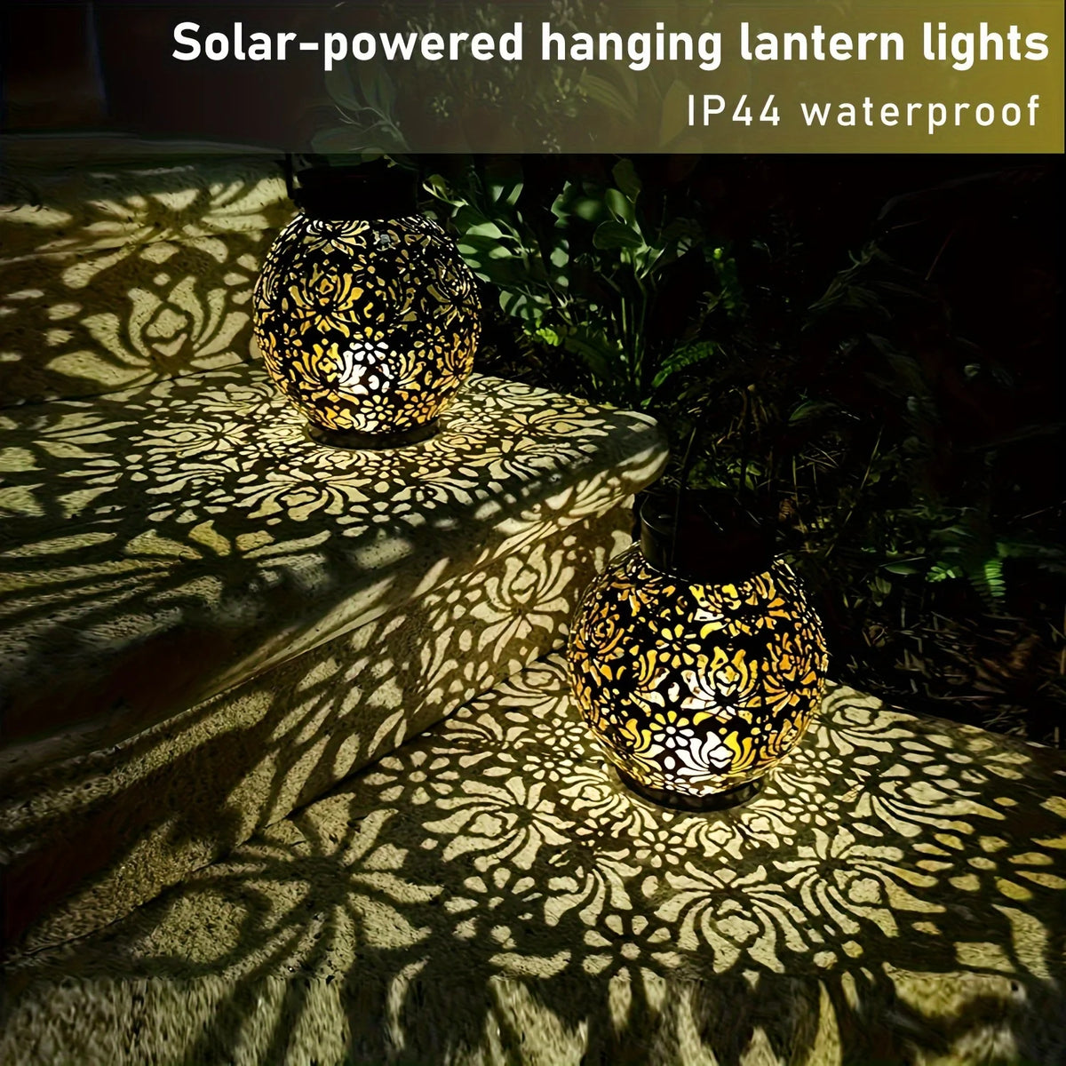 Metallic Solar Lantern, Hanging Garden Light, Weatherproof Lantern for Patio and Porch