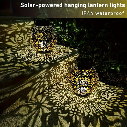 Metallic Solar Lantern, Hanging Garden Light, Weatherproof Lantern for Patio and Porch