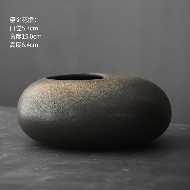 Black Terracotta Vase, Matte Ceramic Flower Vase, Modern Mantel and Console Decor