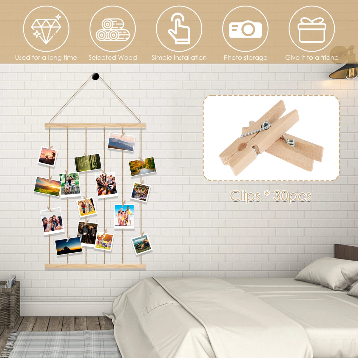 Hanging Photo Display Holder, Picture Display Rack, Wall Decor for Photos and Prints
