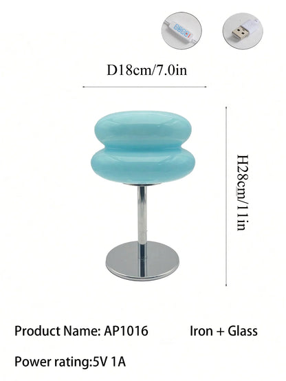 Macaron Glass Table Lamp, Dimmable Bedside Lamp, Eye Caring Light for Study and Bedroom
