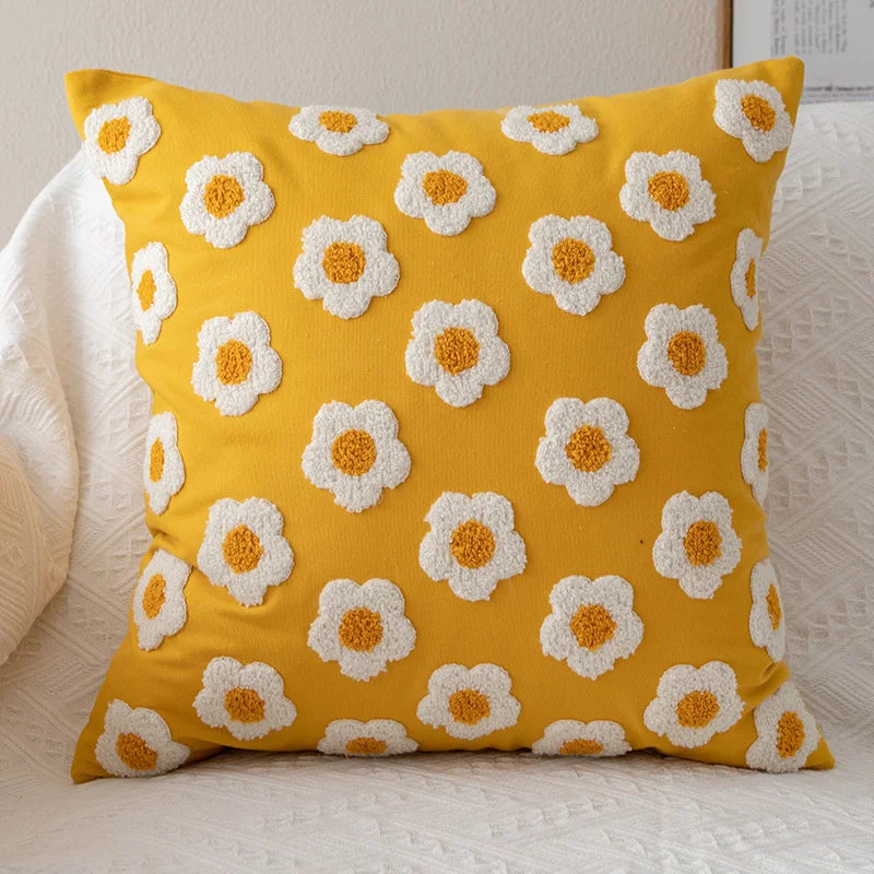 Floral Embroidered Cushion Cover, Throw Pillow Cover, Textured Accent for Sofa and Bed