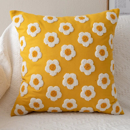 Floral Embroidered Cushion Cover, Throw Pillow Cover, Textured Accent for Sofa and Bed