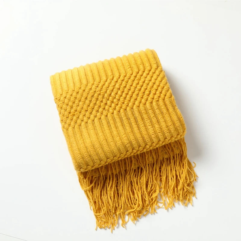 Khaki Knitted Throw Blanket, Waffle Knit Throw, Neutral Layer for Sofa and Bed