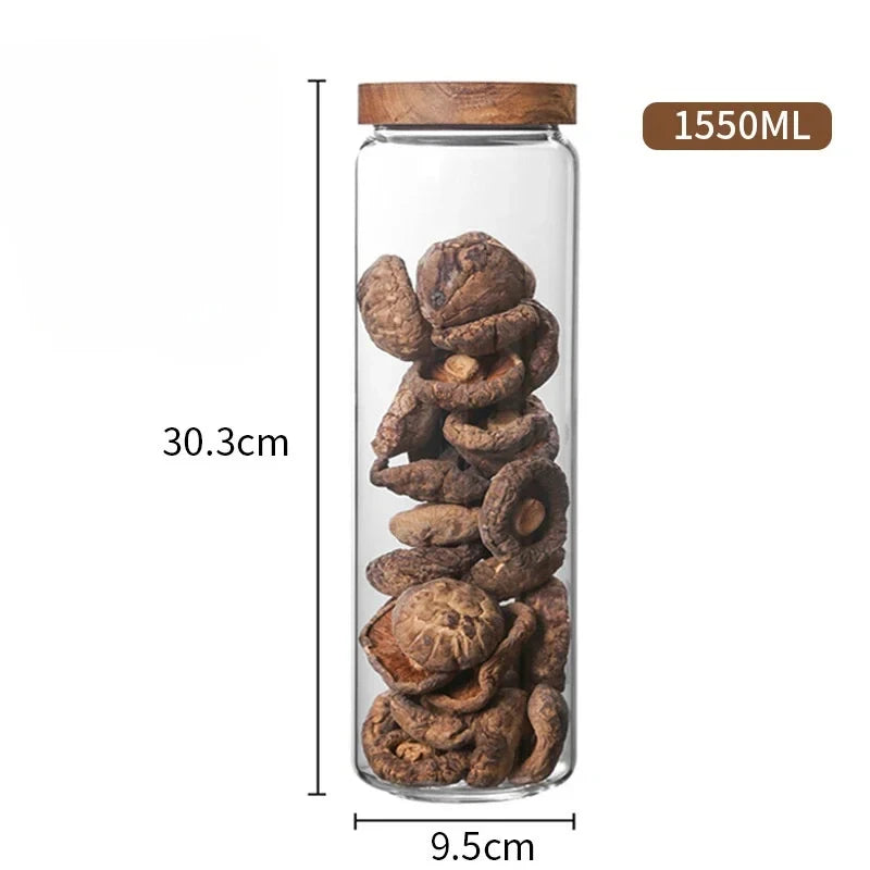 Glass Canister Set, Airtight Storage Jars with Wood Lids, Kitchen Pantry Organization