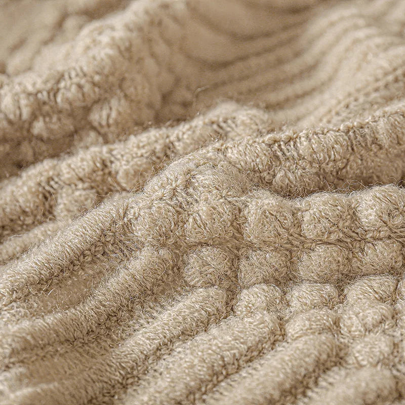 Khaki Knitted Throw Blanket, Waffle Knit Throw, Neutral Layer for Sofa and Bed