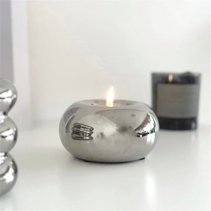 Circular Ceramic Candle Holder, Candlestick Stand, Minimalist Table Centerpiece