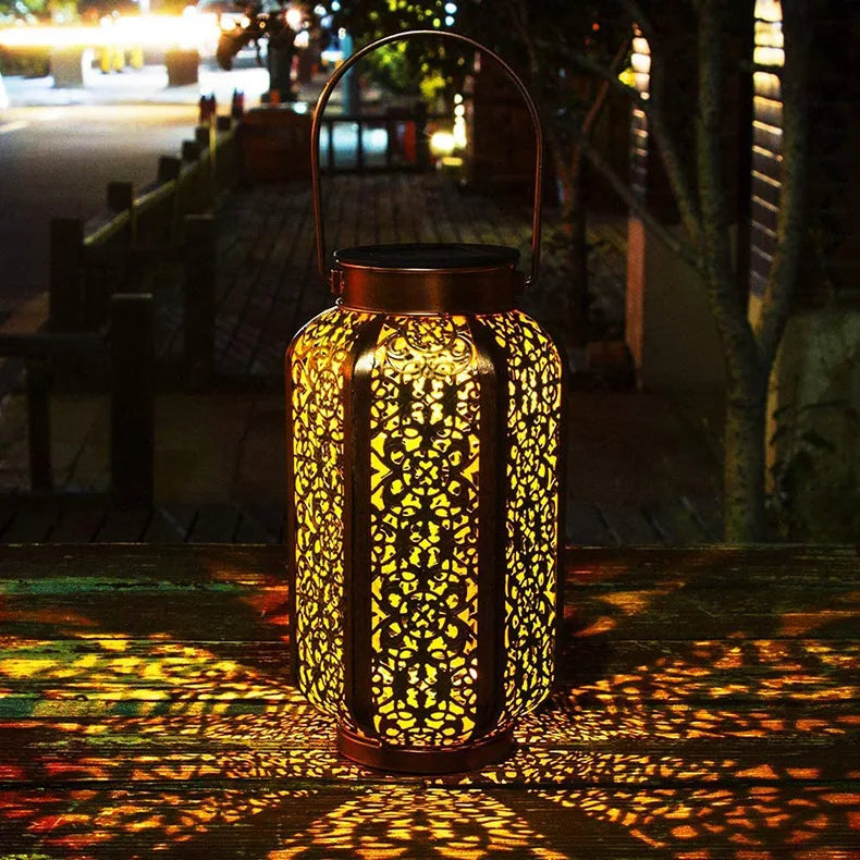 Metallic Solar Lantern, Hanging Garden Light, Weatherproof Lantern for Patio and Porch