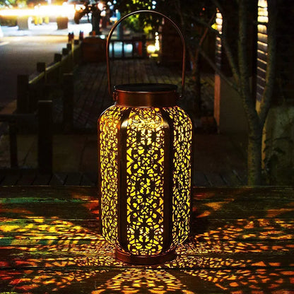 Metallic Solar Lantern, Hanging Garden Light, Weatherproof Lantern for Patio and Porch
