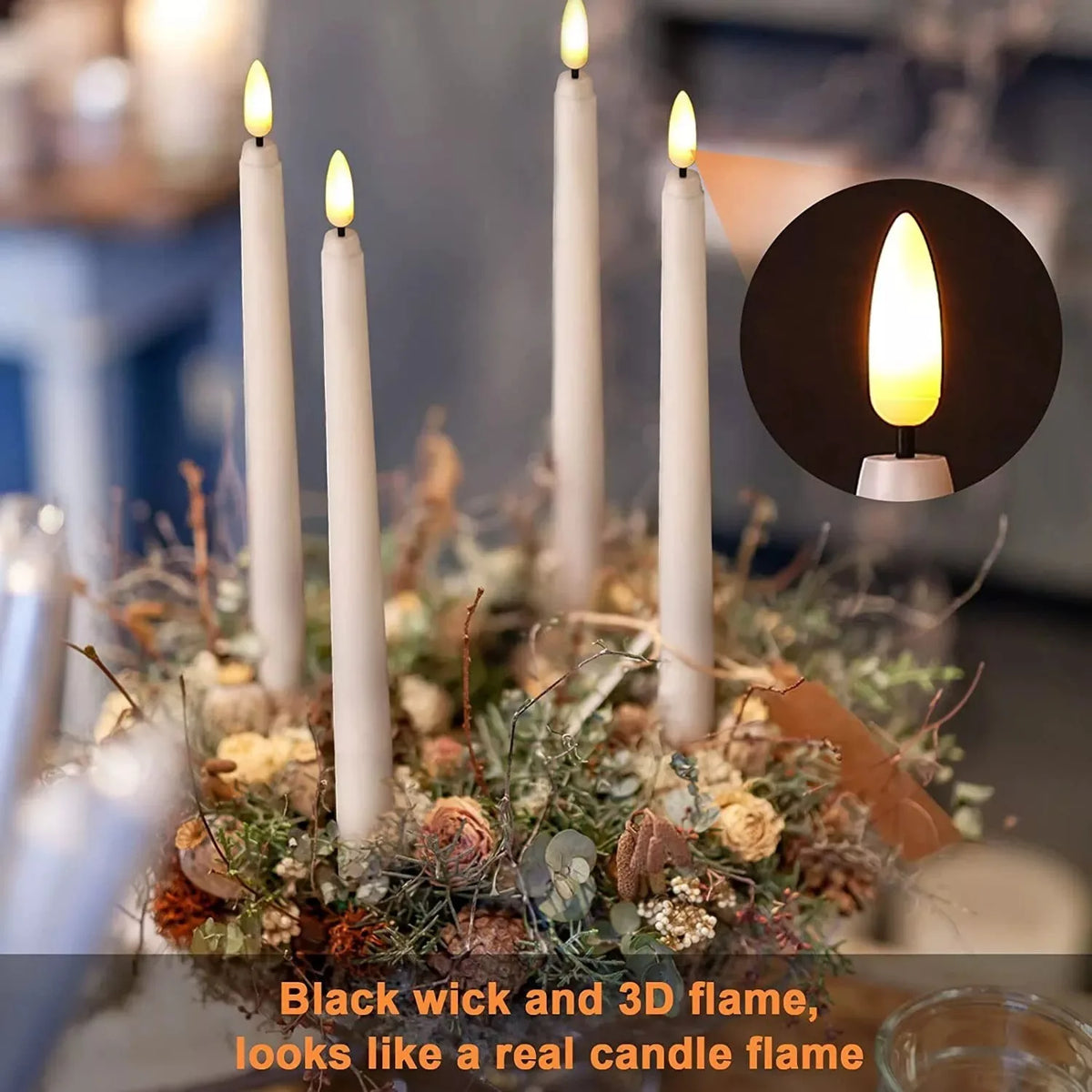 LED Flameless Taper Candles, Battery Operated Candlesticks, Flickering Dinner Candles