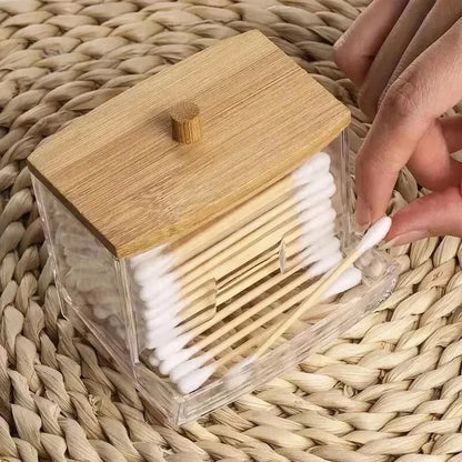 Cotton Swab Storage Box, Bathroom Canister, Countertop Organizer with Lid