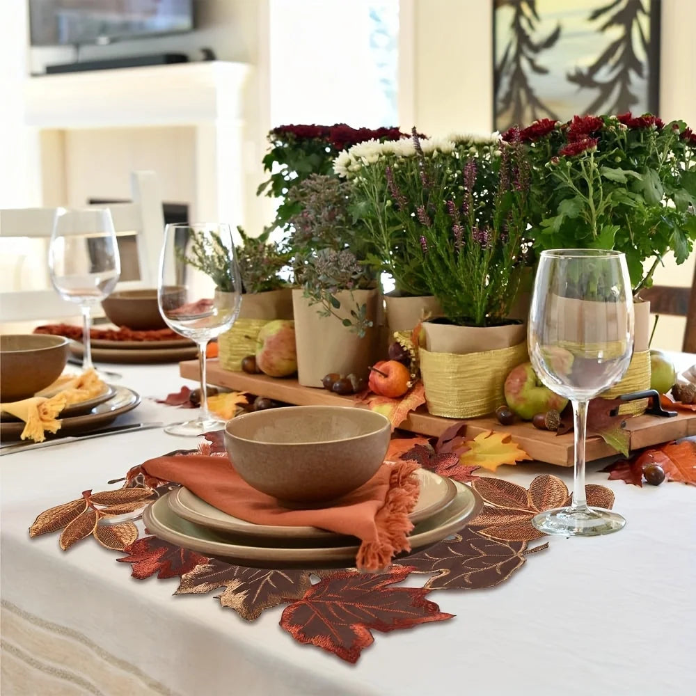Autumn Maple Leaf Table Runner, Embroidered Fall Table Decor, Thanksgiving Dining Accent