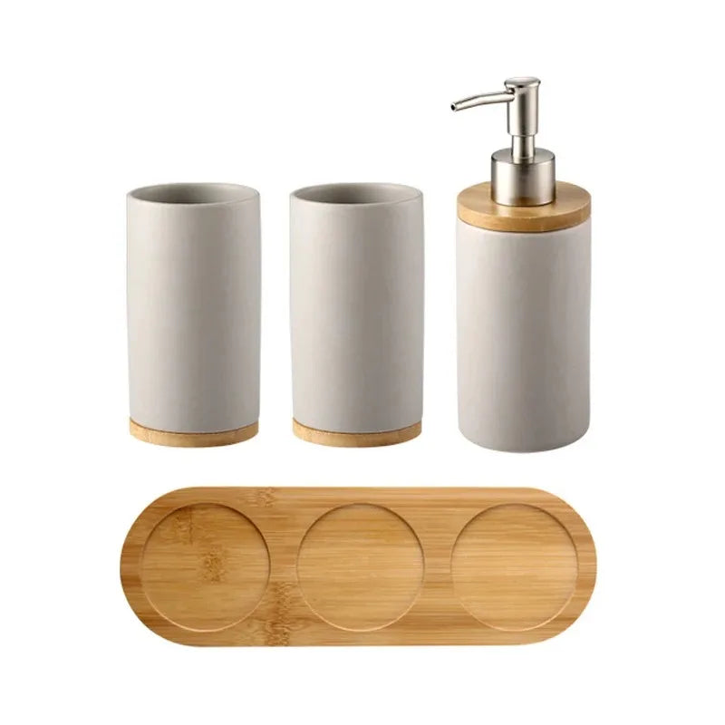 Ceramic Bathroom Accessories Set, Vanity Countertop Set, Soap Dispenser and Tumbler