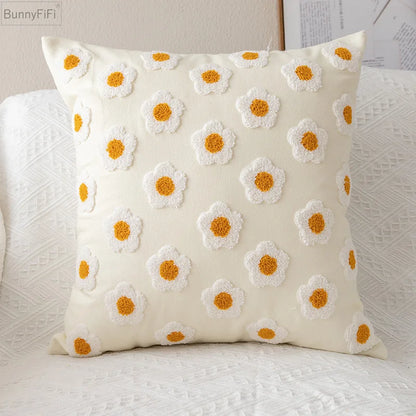 Floral Embroidered Cushion Cover, Throw Pillow Cover, Textured Accent for Sofa and Bed