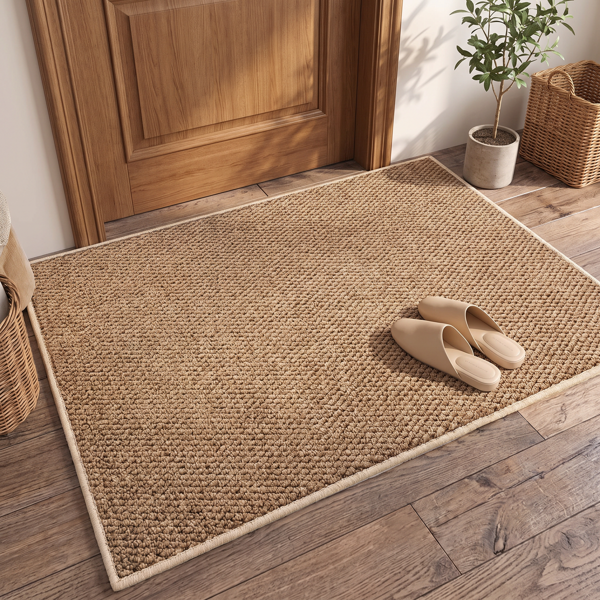 Non-slip entrance mat placed at a cozy front doorway