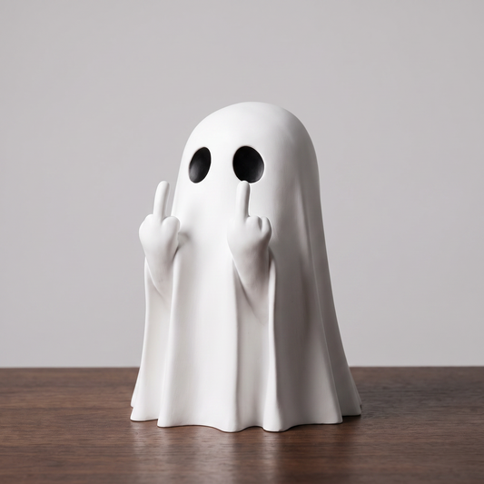 Small novelty ghost statue decoration on a neutral background