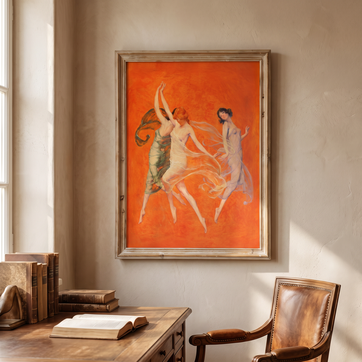 Museum style fine art print with wide margins, framed simply on a gallery wall
